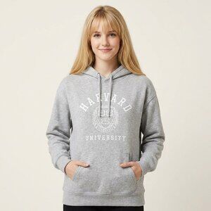 H&M Women’s L Hoodie Gray Harvard University Crest Pullover Preppy Y2K